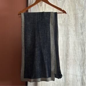 & Other Stories 100% Wool Two-Tone Scarf Striped Beige Tan Navy Dark Blue